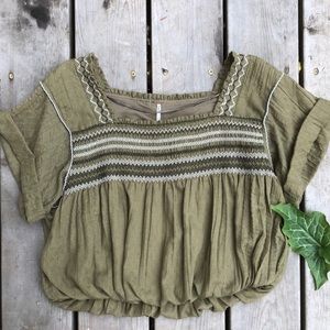 Free people wandering skies blouse Army green